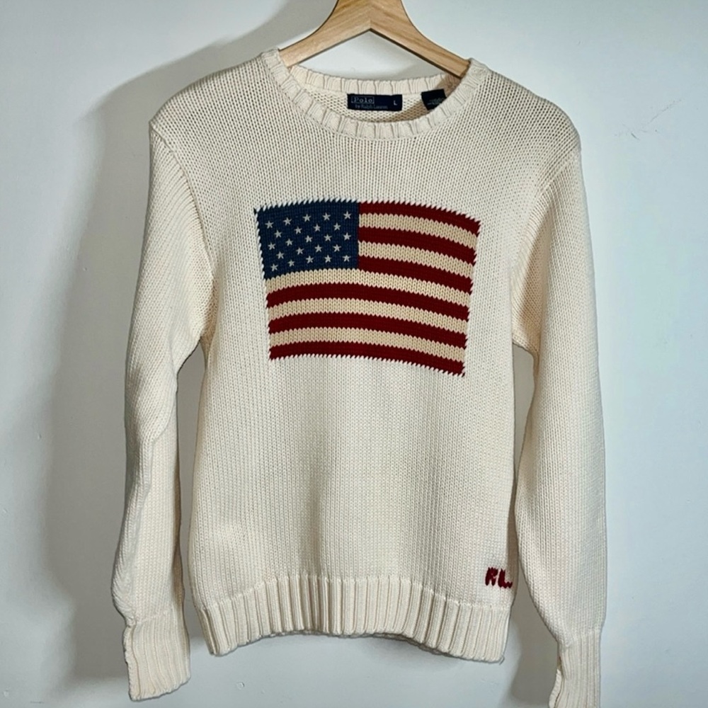 RARE vintage polo Ralph Lauren American flag knit sweater size large